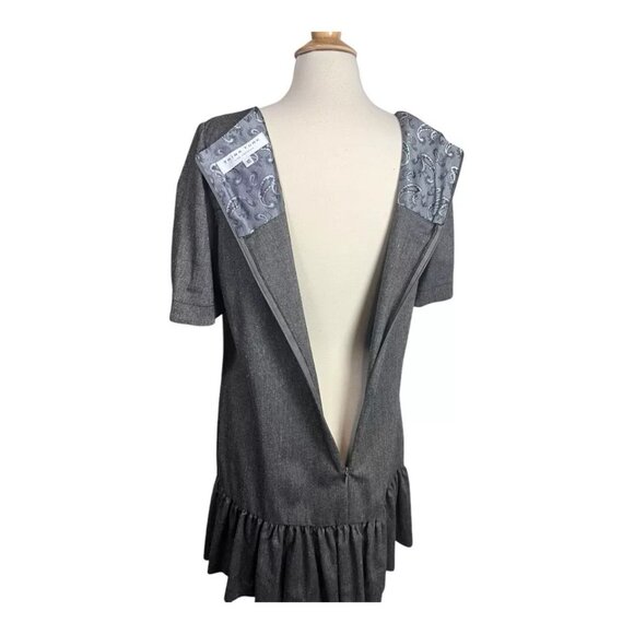 Trina Turk Shift Dress 10 Knit Wool Blend Gray Gold Pockets Ruffle Pleat USA - Picture 4 of 9